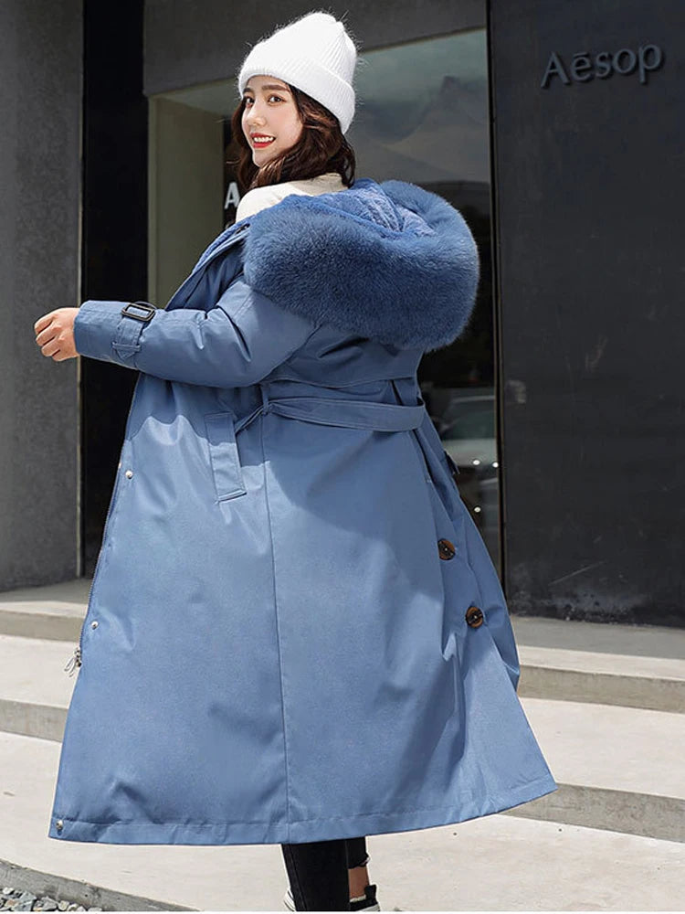Women Winter Jacket Hooded X-Long Thick Faux Fur Padded Parkas Woman Distachable Plus Size Coat kurtka puchowa damska z futrem