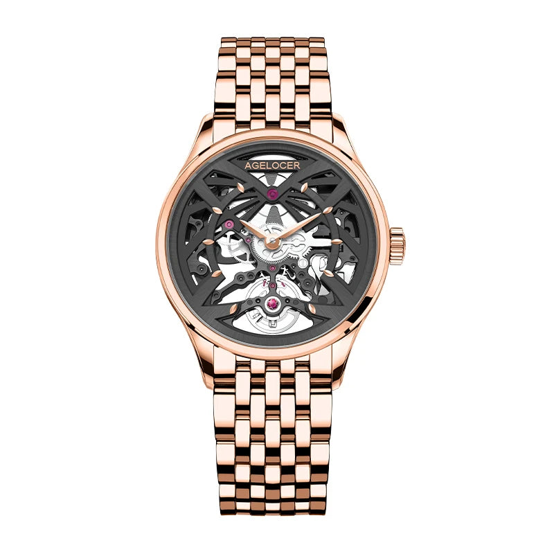 AGELOCER Original Schwarzwald Watch Women's Business Luxury Watch Skeleton Automatic Mechanical Watch Birthday Gift for Women