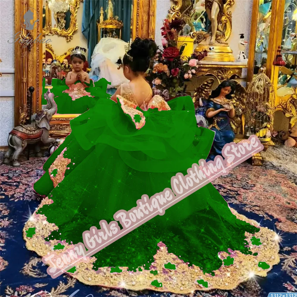 Rose Pink Girl Party Long Dresses Gold Appliqued Wedding 2025 Customized Birthday Pageant Feast Events Dress