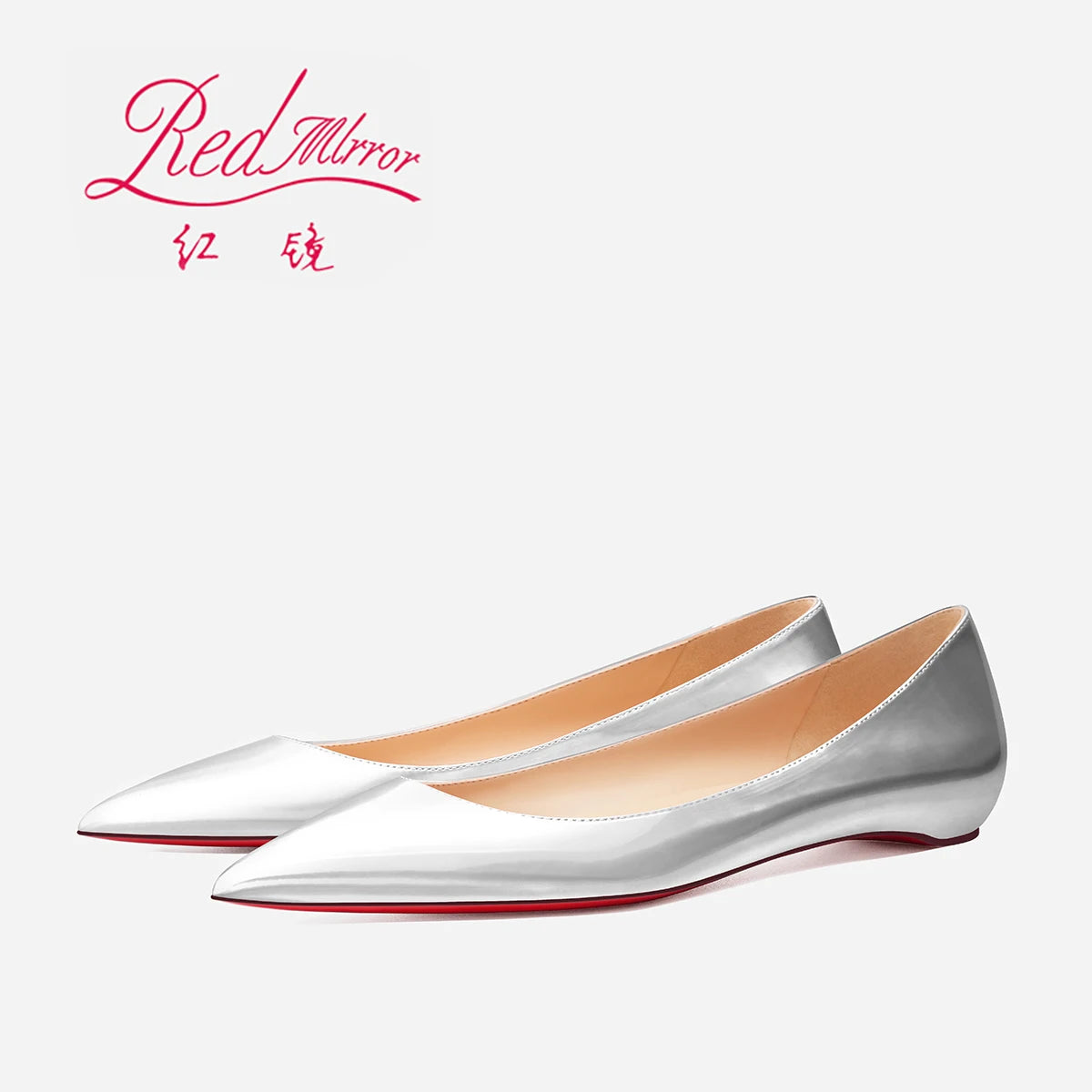 2025 New Style Pointed Bare Red Sole Flat Shoes Single Shoes Women's Lacquer Leather Inner Heightening Shallow Mouth Low Heels