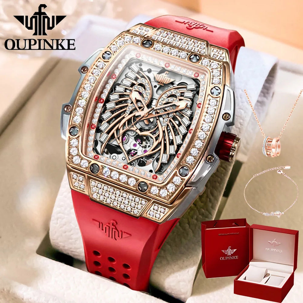 OUPINKE 3225 Women's Watch Big Dial Skeleton Mechanical Watch For Women Diamond Luxury Deep Waterproof Automatic Wrist Watches