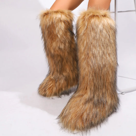 Real raccoon fur boots for women in winter, real fur fox snow boots for women in winter