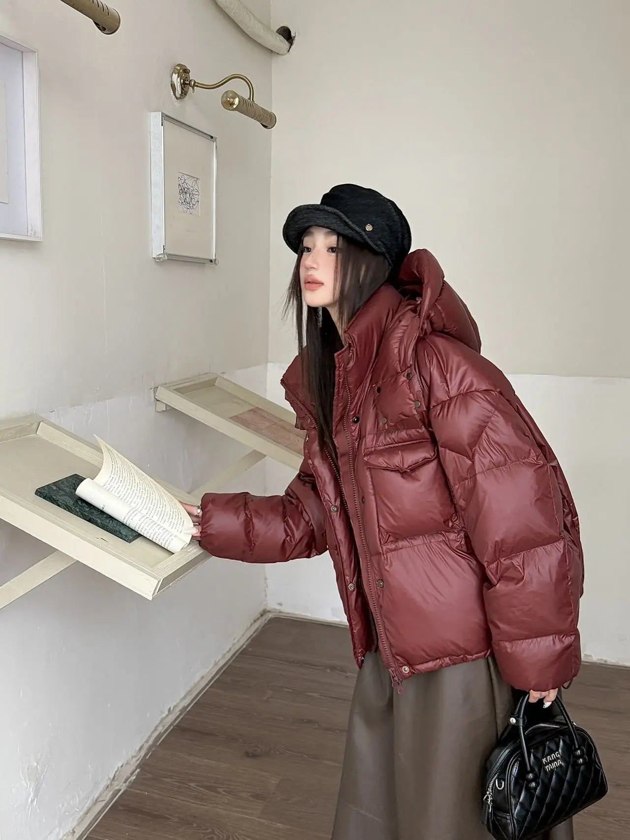 Winter White Duck Down Hooded Parker Outwear Coat Women Big Pocket Solid Loose Down Jacket New Female Warm Zipper Quilted Jacket