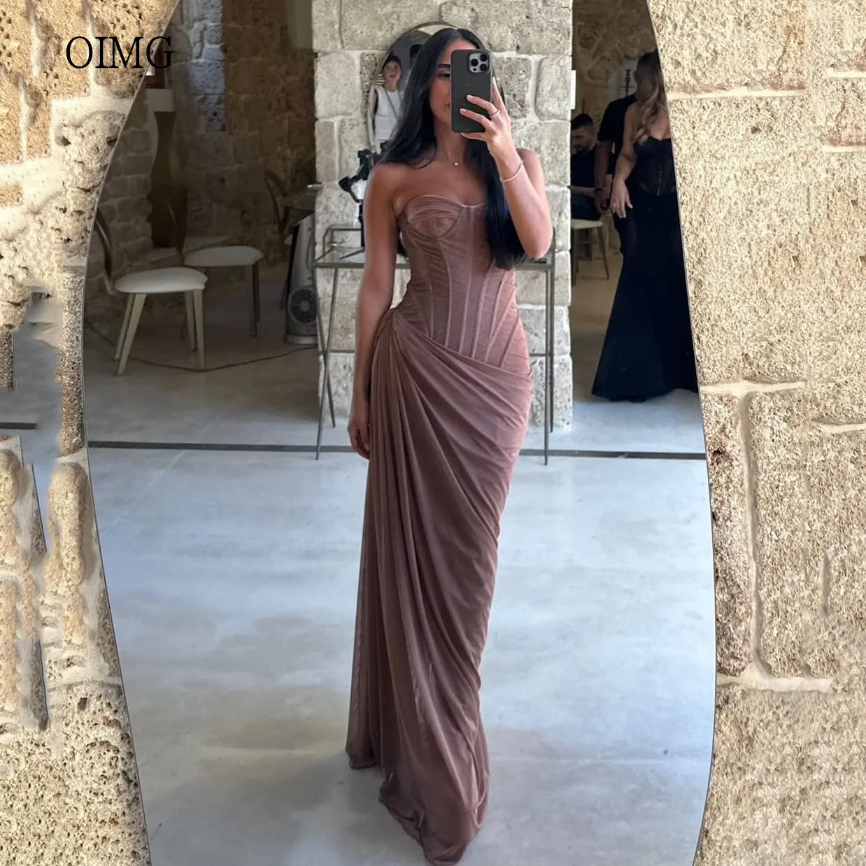 OIMG Sexy Sweetheart Neck Mermaid Prom Gowns Backless Pleated Party Gown Chiffon Floor Length Evening Dress Customized