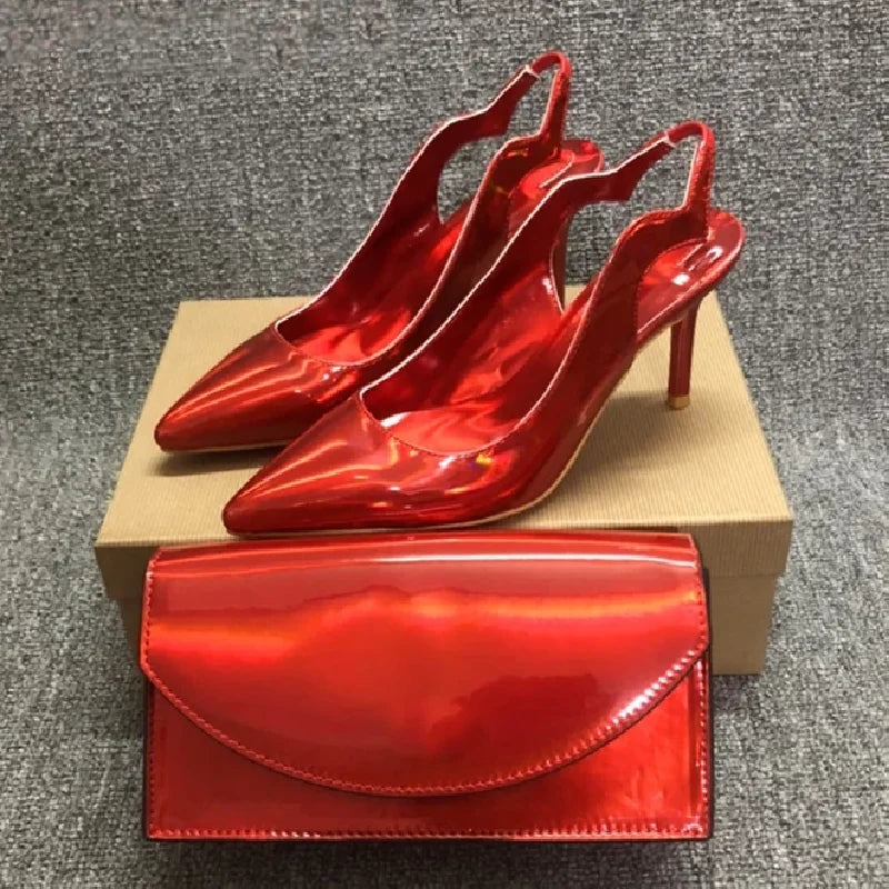 Gold Platform Stiletto High Heels Pumps Sandals Women's Shoes Set Clutch Shoulder Bag Banquet Wedding Slingback Zapatos De Mujer