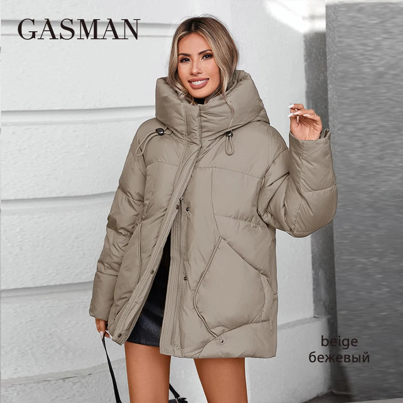 GASMAN 2024 Winter down jacket collection Fashion Solid Stand-up collar Women Coat Elegance Hooded Women's jackets 88613