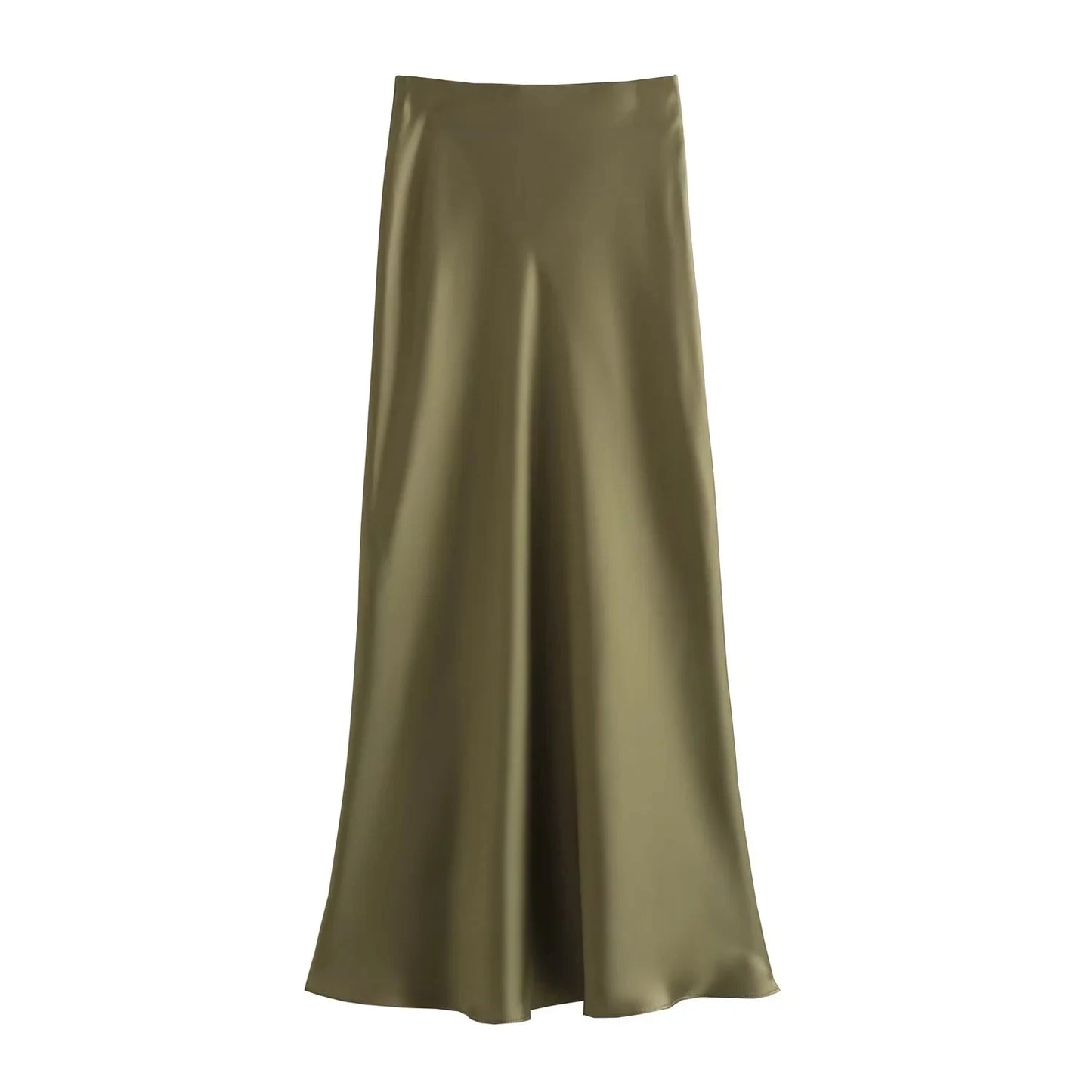 HH 2024 Y2K Casual Women Long Skirt Spring Elastic High Waisted A-Line Casual Female Satin Skirts High Street Lady Skirts