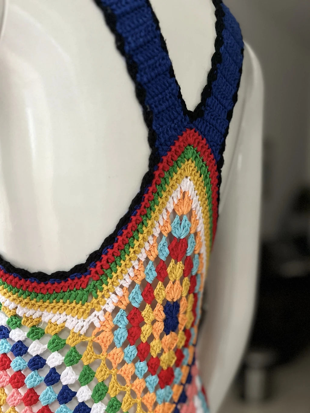 Summer Boho Handmade Crochet Maxi Dresses for Women Colorful Racerback Sexy Cover Up Long Knit Bora Dress Vacation Clothing