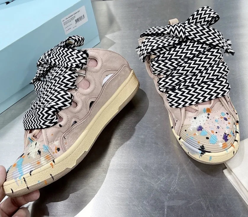 New Designer Slippers Sneakers Flat Shoes Women Luxury Brand Trainer Lace Up Men Top Quality Thick Laces Skateboard Shoes Unisex