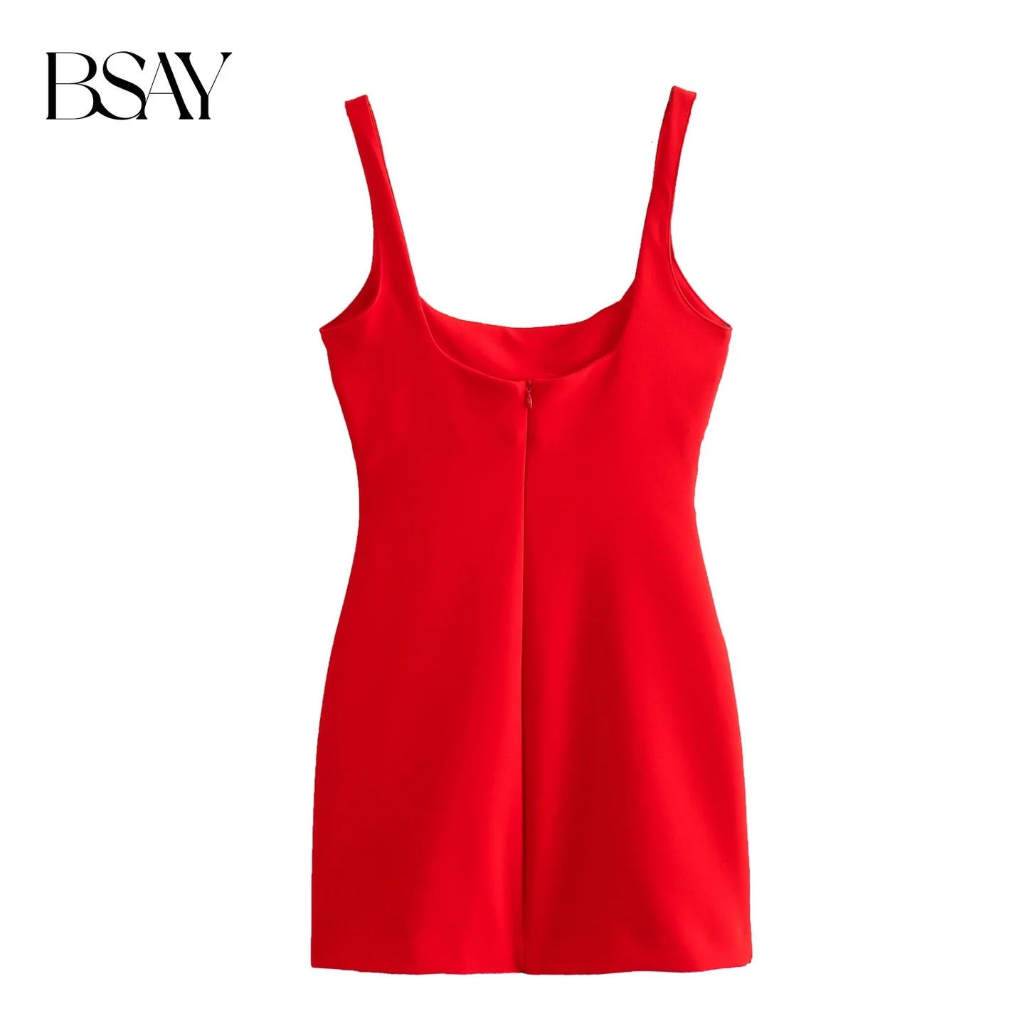 BSAY Women Fashion Summer Sexi Hot Slim Back Zip Sleeveless Backless Sling O-Neck Mini Dress Chic Female Evening Mujer
