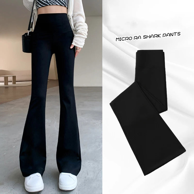 Women Flare Pants Slim High Waist Solid Sexy Shark Flare Pants Elastic Butt Lift Skinny Leggings Fashion Casual Streetwear