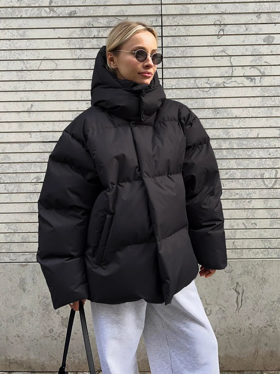 Winter Solid White Duck Down Thick Parka Coat Women Padded Jacket Female Warm Zipper Casual Hooded Pocket Cotton Outwears Jacket