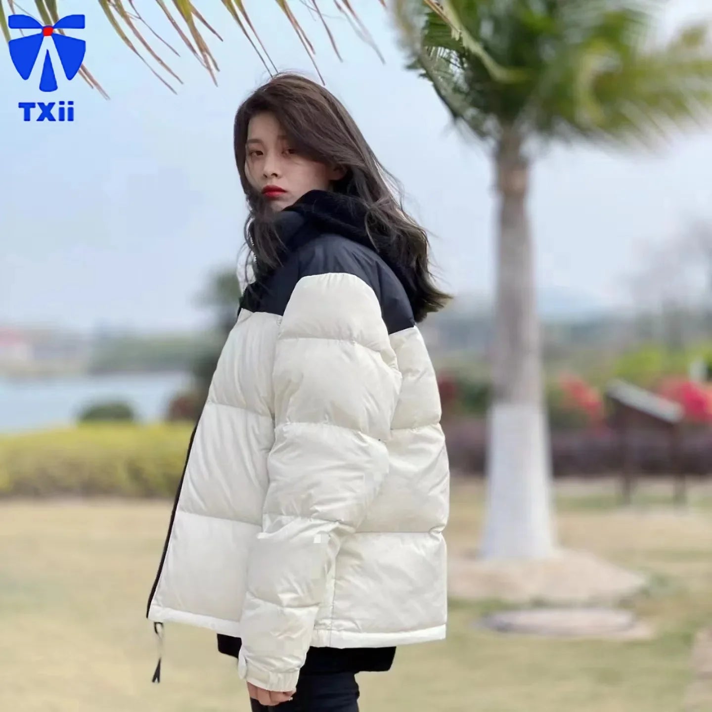TXii New High Quality Face 1996  Down Jacket Winter Warmth And Windproof 700 Thick Color Matching  Goose Down Bread Jacket