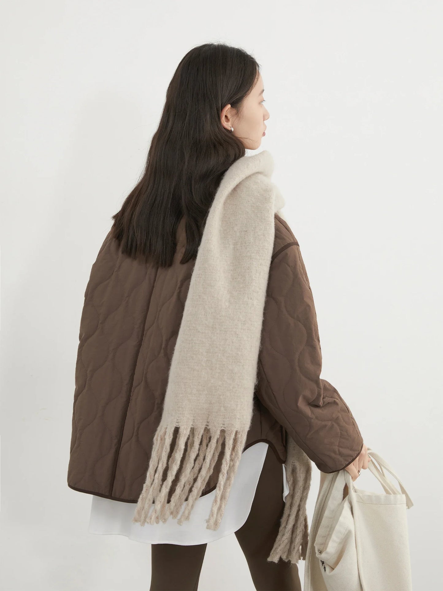 CHIC VEN Fashion Women Jackets Solid Single Breasted Loose Casual Parkas New Round Neck Female Quilted Coat Autumn Winter 2024