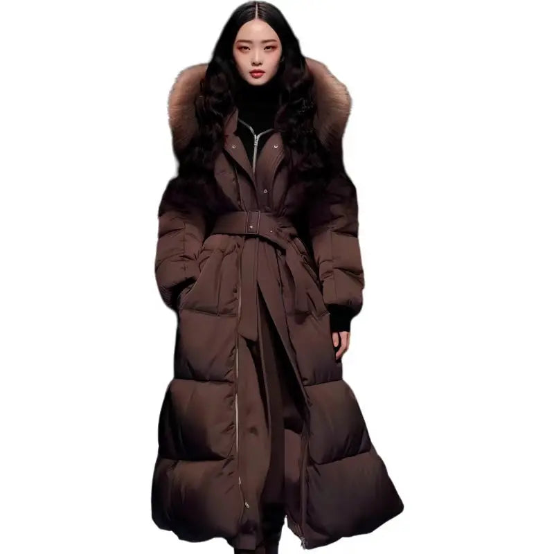 Women's Feathered Cotton Jacket, Hooded Coat, Korean Parkas,Female Clothing,Fur Collar,Adjustable Waist, Winter,New