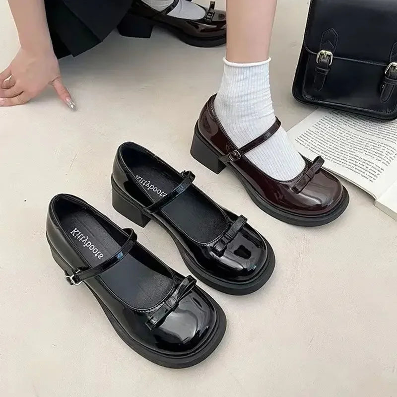 Chunky High Heels Gothic Shoes for Women British Style Fashion Ankle Strap Platform Pumps Female Brown Thick Heeled Mary Janes