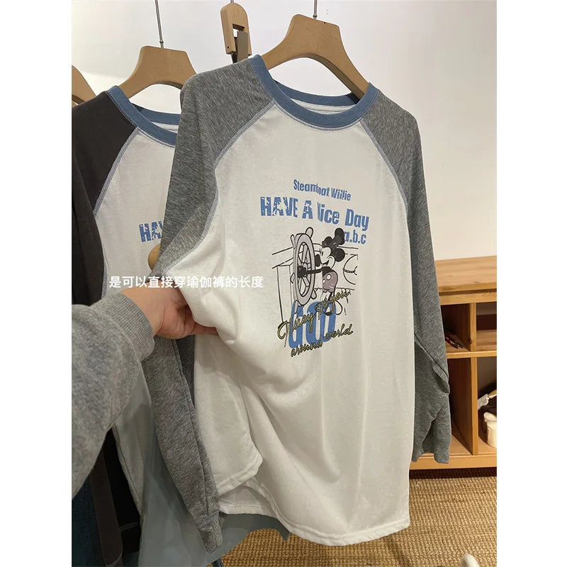 Summer Lightweight Long Sve T-irt Women's Snowflake Cotton Printed Casual Loose Fit round Ne Cartoon Design Top