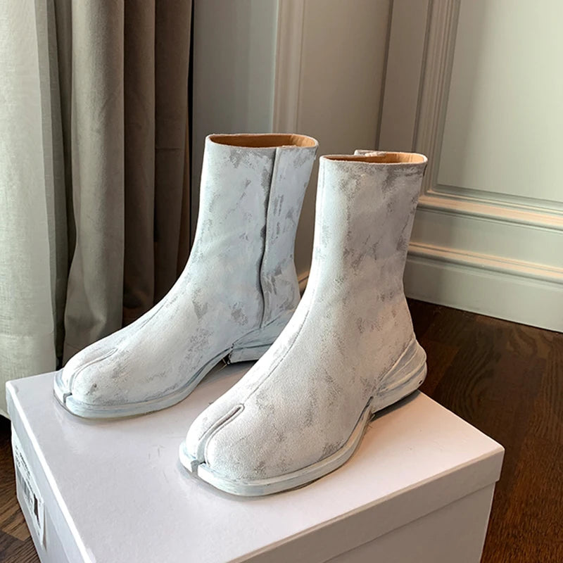 New Real Leather Split Toe Boots Women Ninja Tabi Boots For Women Fashion Winter Shoes Women Ankle Boots Cow Leather Botas Mujer