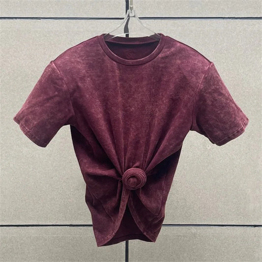 Women's t-shirt 2025 summer new shoulder padded slim fit short sleeved top pure cotton round neck pullover y2k Crop top corset