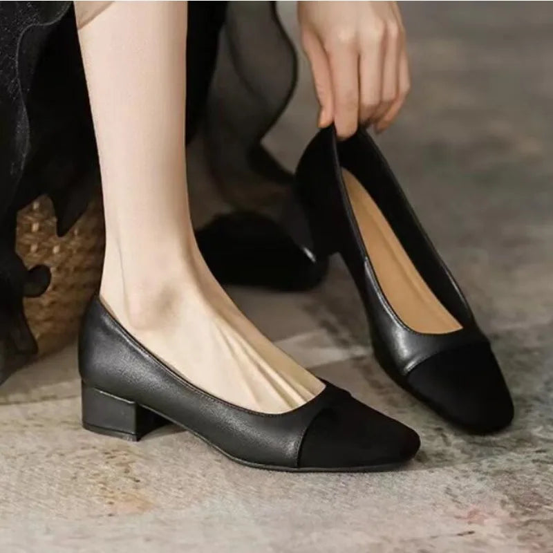 New Leather Women's Heeled Single Shoes Sandals Thick Heel Chaussure Femme Zapatos Mujer Sandalias Sapatos Pumps Formal Shoes