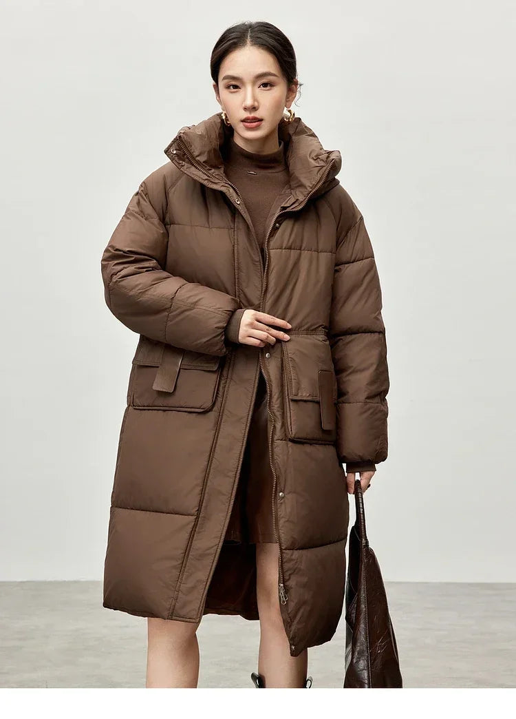 SENTUBILA Straight Hooded Parkas Women Winter 2025 Thick Solid Oversized Cotton Coat Casual Mid-length Outwear Female W44M57388