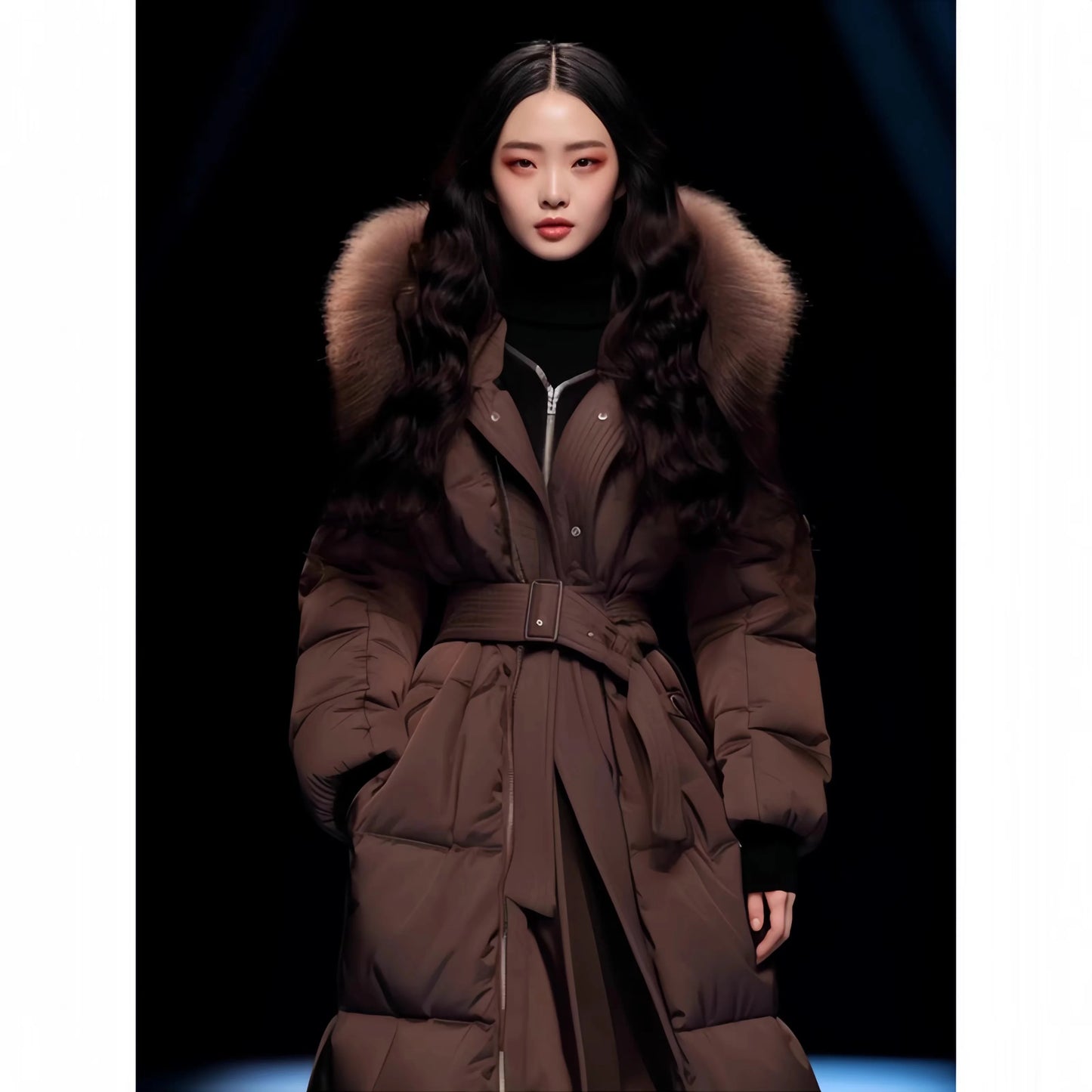 Women's Feathered Cotton Jacket, Hooded Coat, Korean Parkas,Female Clothing,Fur Collar,Adjustable Waist, Winter,New