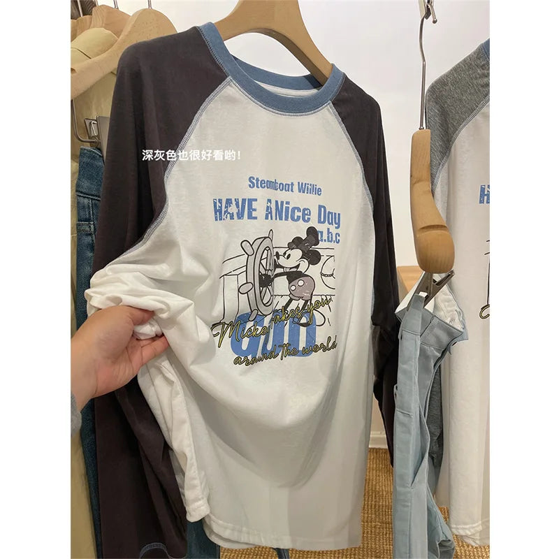 Summer Lightweight Long Sve T-irt Women's Snowflake Cotton Printed Casual Loose Fit round Ne Cartoon Design Top