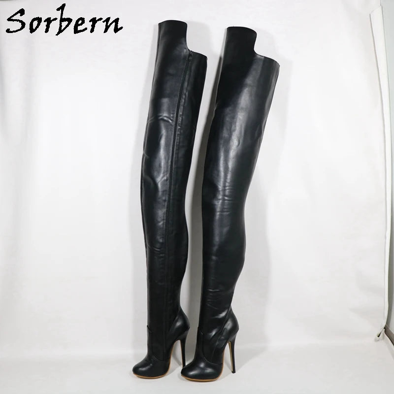 Sorbern Retro Burlesque High Heel Super Long Boots Women 85Cm Back Crotch Thigh High 95cm Front Round Toe Custom Stilettos Shoes