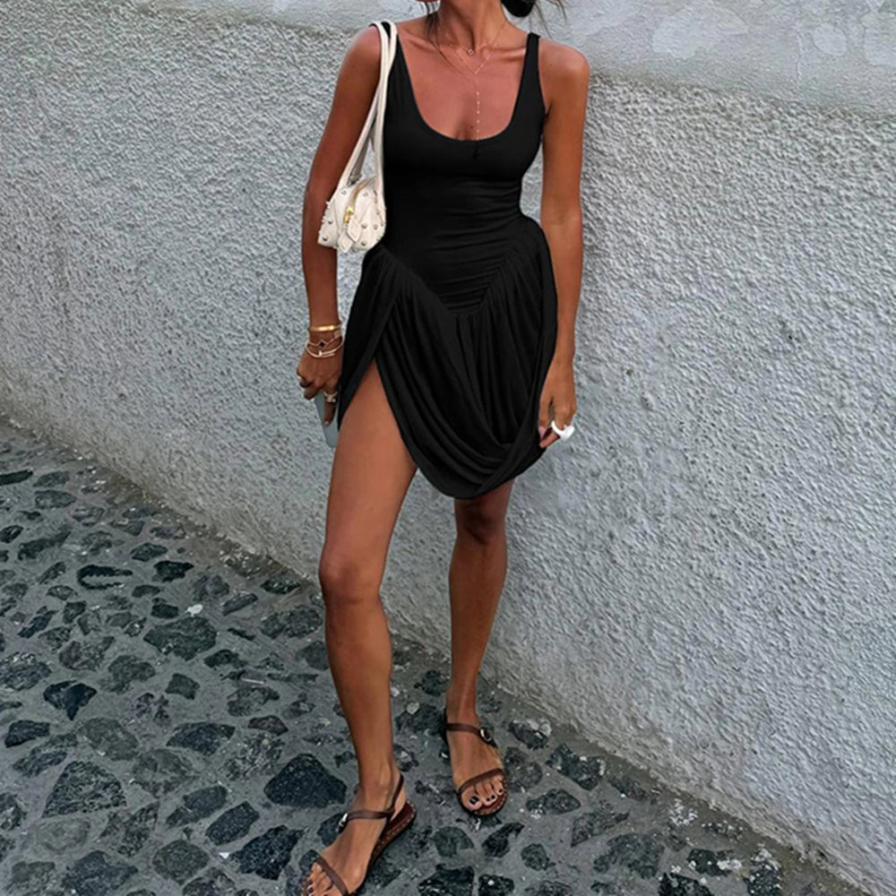 BKLD 2024 Autumn Sleeveless Sexy Female Mini Backless Dresses Slim Night Club Party Elegant Women's Folds Dress Bodycon Vestidos