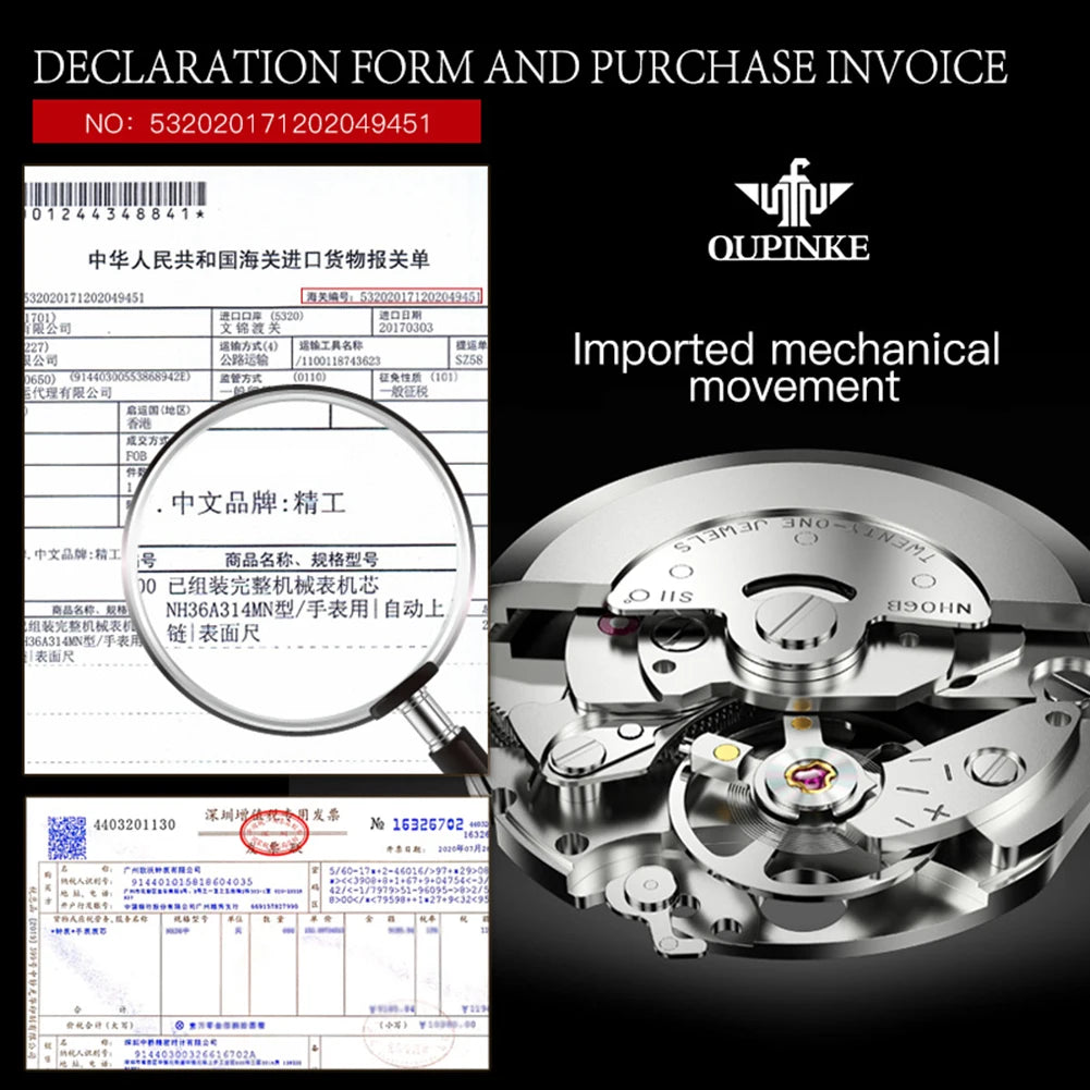 OUPINKE 3169 Women's Mechanical Watch Set Diamond Scale Whirlwind Dial Japan Movement Automatic Wristwatch Elegant Ladies Watch