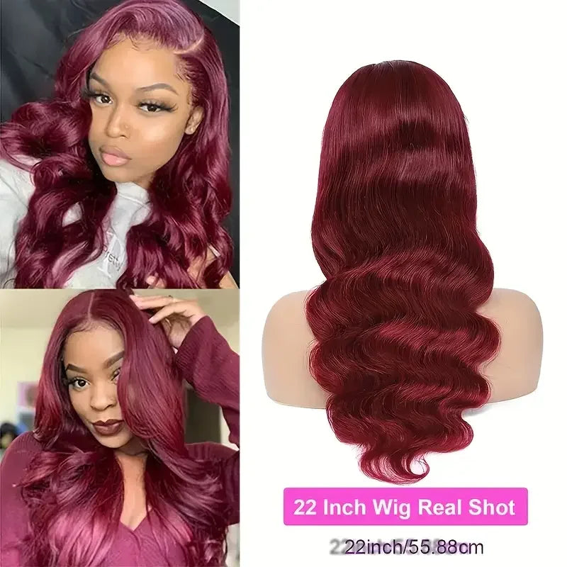 99J Burgundy Lace Frontal Wig 13x6 Body Wave Lace Front Wig HD Transparent Lace Frontal Wig Human Hair Pre Plucked 99j Red Color