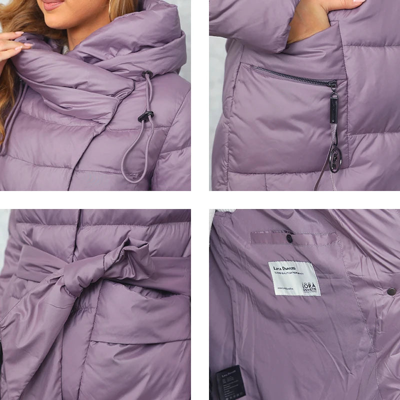 GASMAN Winter Down Jacket Women Long Classic zipper Belt Design Pocket Hooded Slim Parkas Female Coat LD-21963