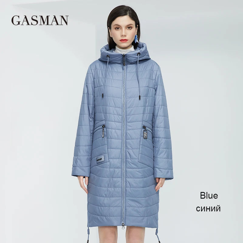 GASMAN 2022 Spring Autumn Jacket Women fashion casual long parka coat padded female stand-up Collar hooded ladies jackets 81858
