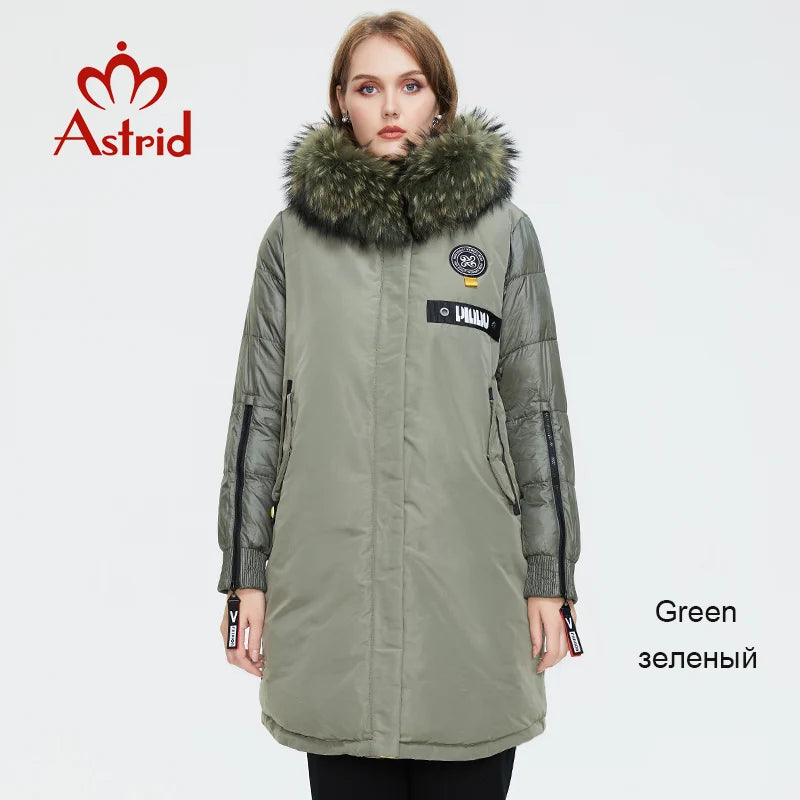 Astrid 2022 Winter new arrival women down jacket with a fur collar fashion style with a hood long winter coat women AR-3022