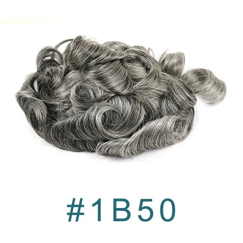 80%Density 0.02mm HD Poly Thin Skin Grey 220# 610# Invisible Natural Hairline Blonde Men Toupee Full Vioop Human Hair Prosthesis