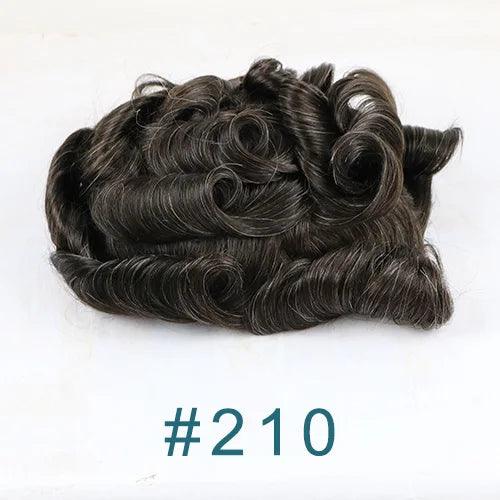 80%Density 0.02mm HD Poly Thin Skin Grey 220# 610# Invisible Natural Hairline Blonde Men Toupee Full Vioop Human Hair Prosthesis