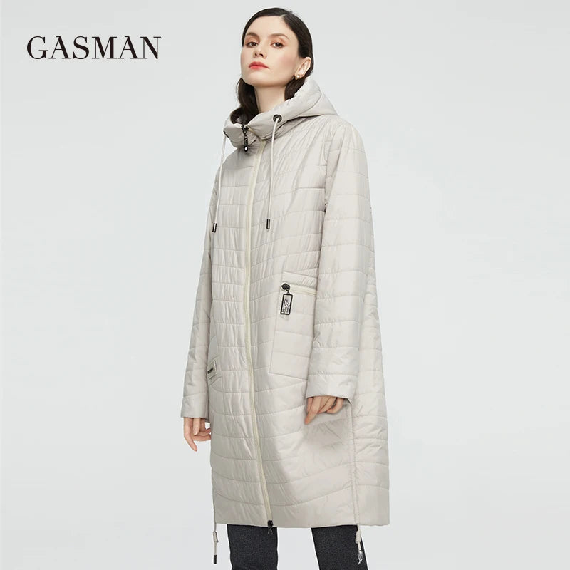 GASMAN 2022 Spring Autumn Jacket Women fashion casual long parka coat padded female stand-up Collar hooded ladies jackets 81858