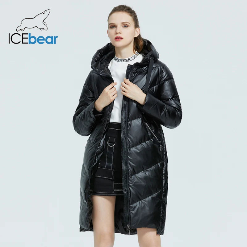 ICEbear 2023 new hooded winter women's  jacket fashion casual slim long warm cotton coat brand ladies parkas GWD20302D