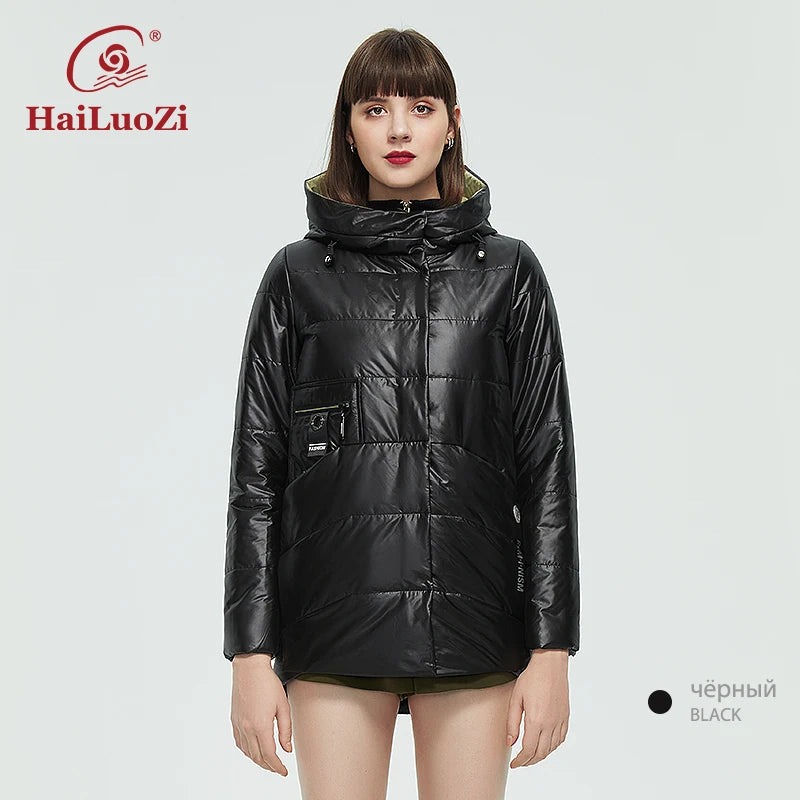 HaiLuoZi Spring Women Jacket Short Parka Fashion Casual Waterproof Warm Women's Autumn Coat Zipper Hooded Female Outwear 875