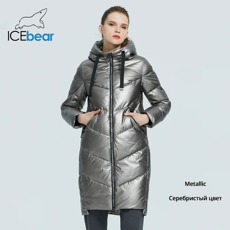 ICEbear 2023 new hooded winter women's  jacket fashion casual slim long warm cotton coat brand ladies parkas GWD20302D