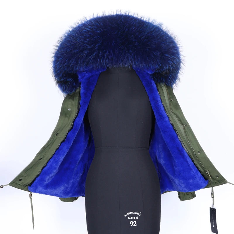 2024 MaoMaoKong Winter Jacket Parkas Natural Real Fox Fur Collar Faux Fur Lining Women Fur Coat