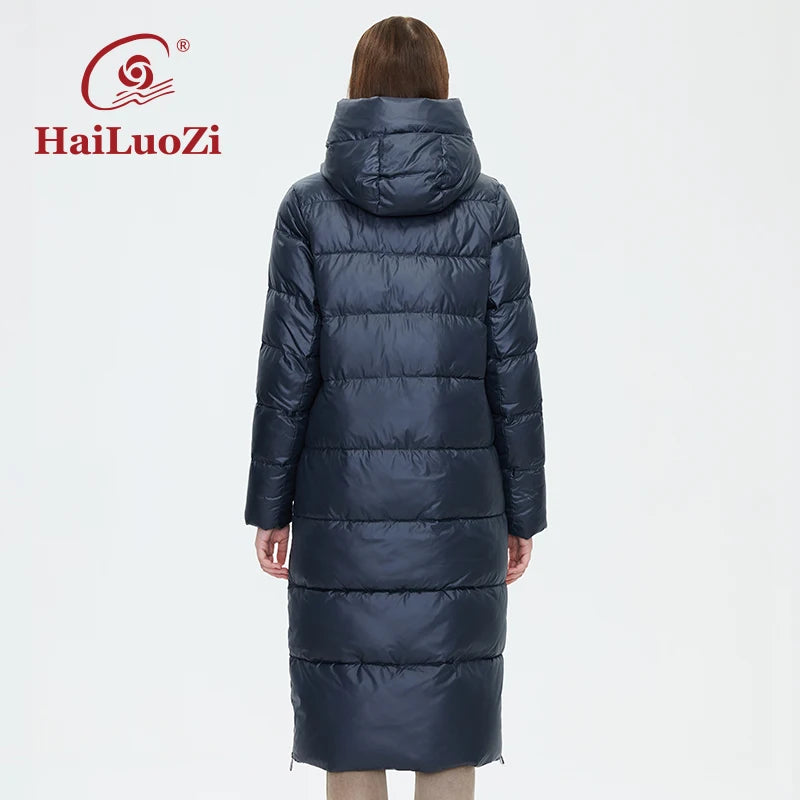 HaiLuoZi  Women's Winter Jacket New Women Coat Lengthened Warm Windproof Hooded Belt High-quality Bio-cotton Filling Parka 6032