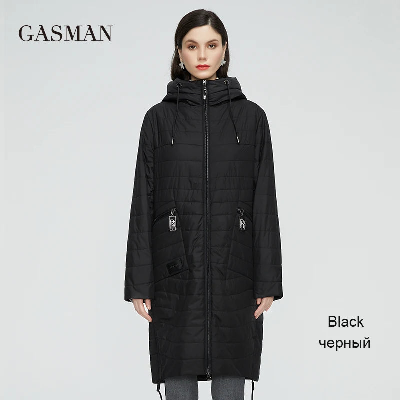 GASMAN 2022 Spring Autumn Jacket Women fashion casual long parka coat padded female stand-up Collar hooded ladies jackets 81858