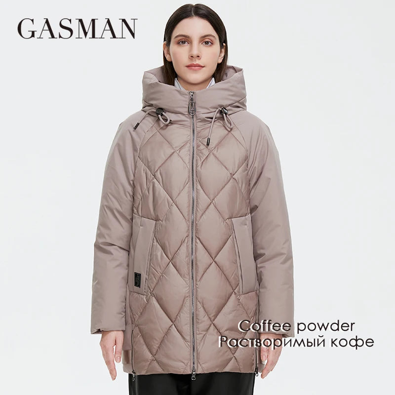 GASMAN 2022 Winter down jacket collection Fashion Solid Stand-up collar Women Coat Elegance Hooded Women's jackets 8198