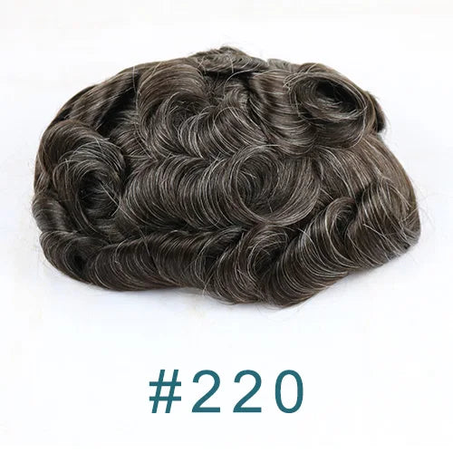 80%Density 0.02mm HD Poly Thin Skin Grey 220# 610# Invisible Natural Hairline Blonde Men Toupee Full Vioop Human Hair Prosthesis