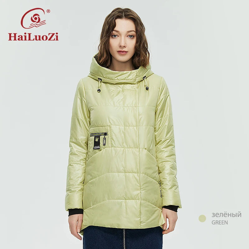 HaiLuoZi Spring Women Jacket Short Parka Fashion Casual Waterproof Warm Women's Autumn Coat Zipper Hooded Female Outwear 875