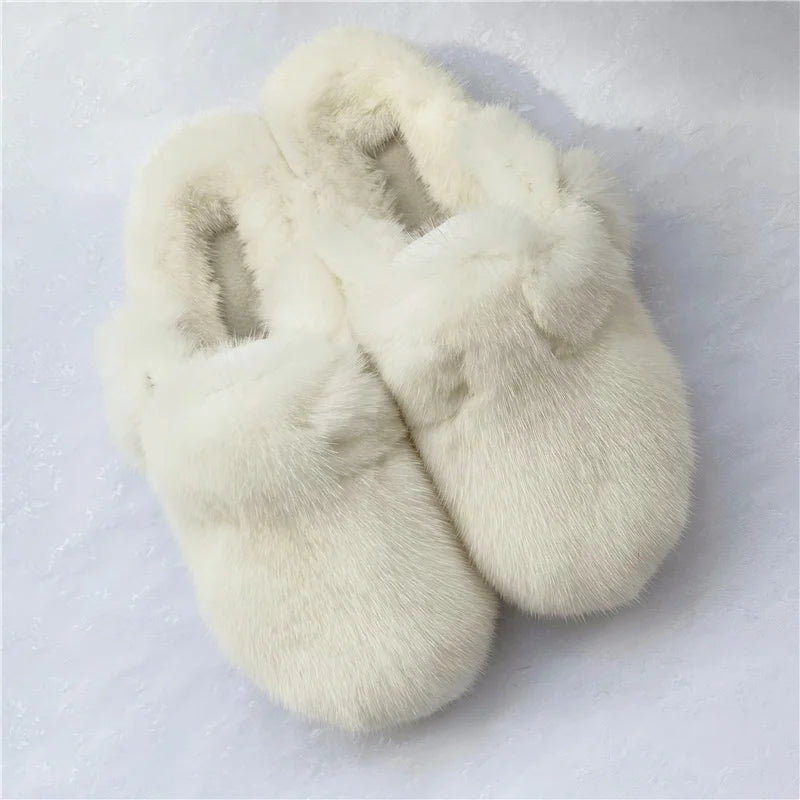 Women's High-end Fur Baotou Slippers Winter Comfort And Warmth Luxury Mink Fur Flats Indoor Slip-on Slippers For Lazy People