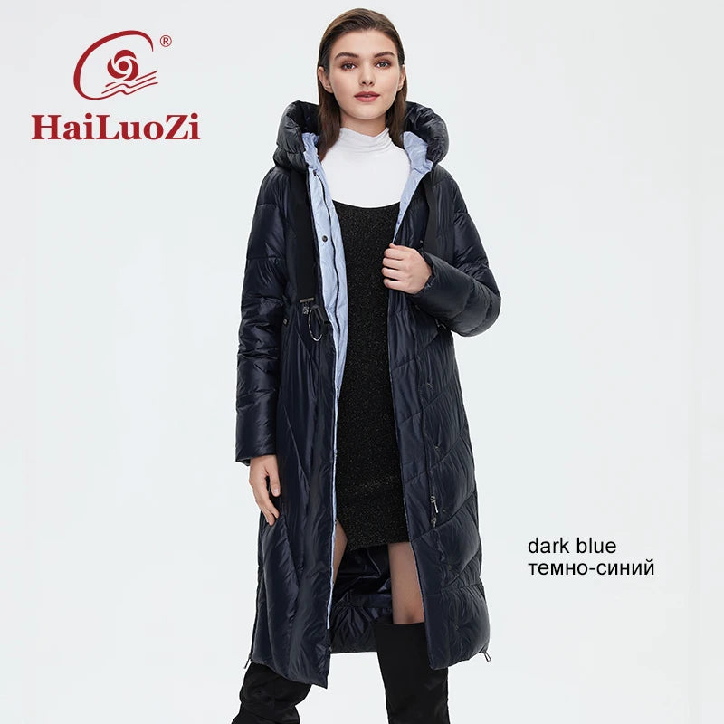 HaiLuoZi  Women's Winter Jacket New Women Coat Lengthened Warm Windproof Hooded Belt High-quality Bio-cotton Filling Parka 6032