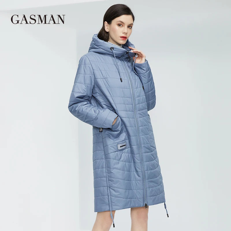 GASMAN 2022 Spring Autumn Jacket Women fashion casual long parka coat padded female stand-up Collar hooded ladies jackets 81858