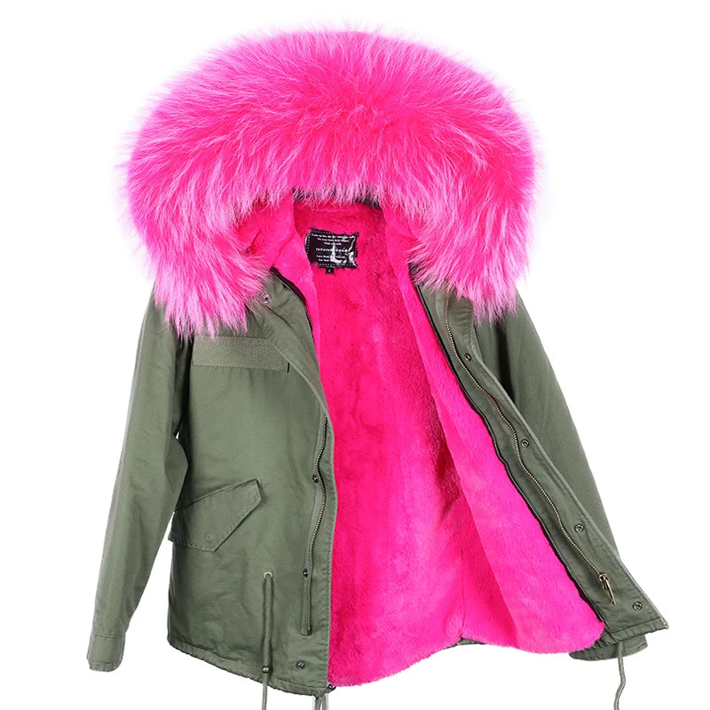 2024 MaoMaoKong Winter Jacket Parkas Natural Real Fox Fur Collar Faux Fur Lining Women Fur Coat